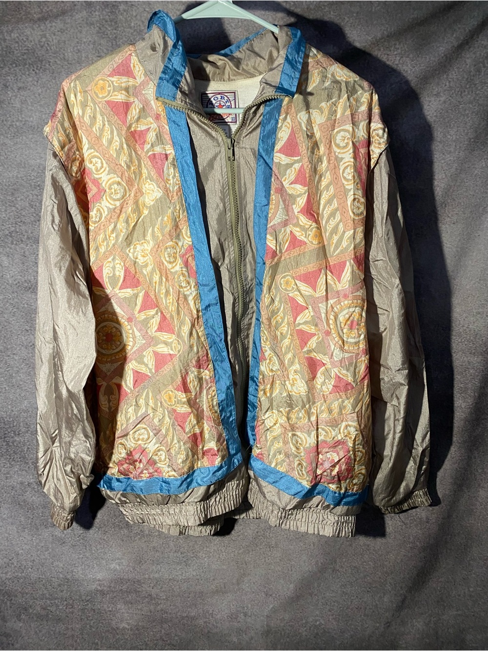 Vtg 80s 90s Sports Action Nylon Windbreaker Jacket Mens 1X Baroque Print Retro